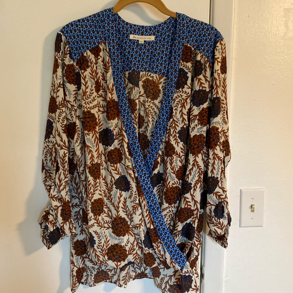 Daniel Rainn Boho Floral Wrapped Chiffon Long Sleeve Blouse